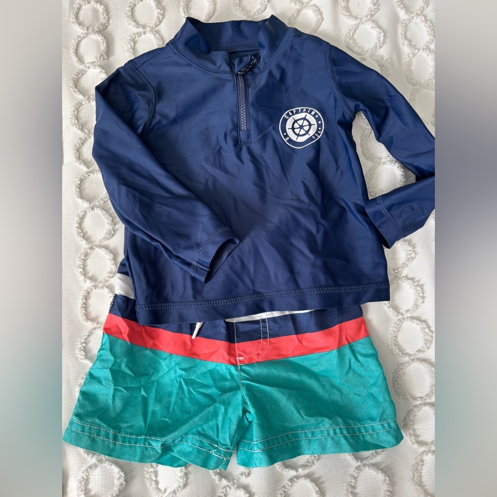 Carter's Navy and Teal Kids Swim Rashguard Set